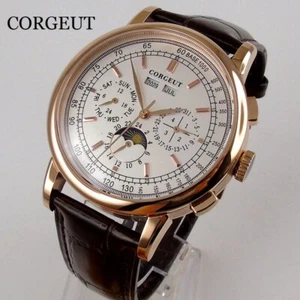 42mm CORGEUT Rose Gold Coated Automatic Men's Watch Multifunction Glass Back - Picture 1 of 8