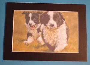 Impresión de pintura de un par de cachorros Border Collie de 5" x 7" mate de 4" x 6" - Imagen 1 de 2