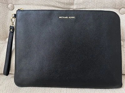 NWT MICHAEL KORS MERCER LARGE TECH IPAD BLACK LEATHER ZIP CLUTCH CASE BAG - Image 1 of 4