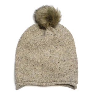 Madewell Pom Beanie Faux Fur Knit Hat Ashen Sand Wool Blend New NWT $38 Slouchy - Picture 1 of 7