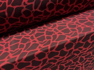 Power Mesh Net Stretch Spandex Fabric, Per Metre - Giraffe Animal Print - Red - Image 1 of 3