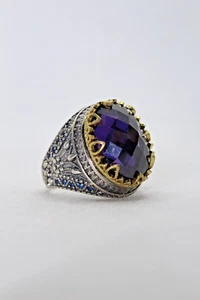 purple Zircon Stone 925 Sterling Silver Ring Turkish Handmade Men's Jewelry Ring - Picture 1 of 6