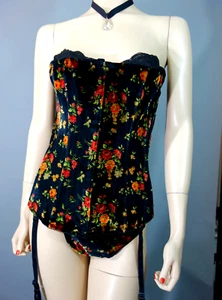 NWOT~Vintage 90s~Fredericks of Hollywood Sz 2X Rich Floral Velvet Corset Bustier - Picture 1 of 13