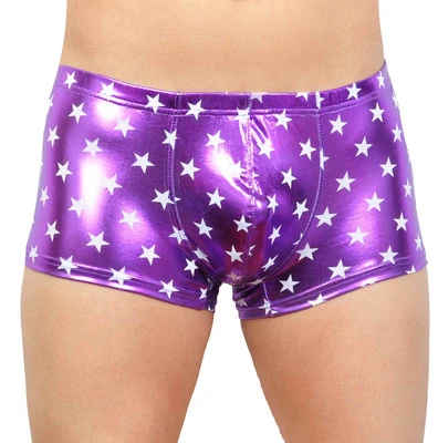 Men's Shiny Star Faux Boxer Underwear Bulge Pouch Trunks Square Cut Short Pants - Image 1 of 4