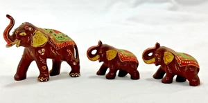 Vintage India Elephant Figurines Hand Painted Design Lot of 3 Made in Japan Nice - Picture 1 of 19