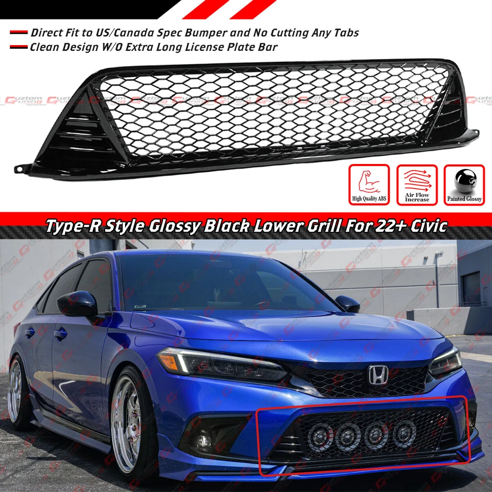 FOR 2022-2024 HONDA CIVIC TYPE-R FL5 STYLE GLOSS BLACK FRONT LOWER GRILLE GRILL - Image 1 of 4