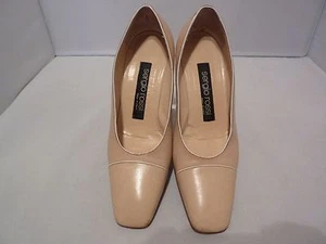 Classy SERGIO ROSSI Beige Leather Chunky Heels Pumps Size 5 - Imagen 1 de 12