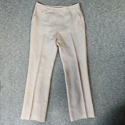 Pantalones para mujer Lauren Ralph Lauren crema 100 % lino a rayas pierna ancha talla 10 preppy Foto 1 de 4