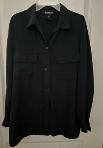 VTG EUC The Complex Black Silk Button Up top blouse women’s Small - Picture 1 of 9