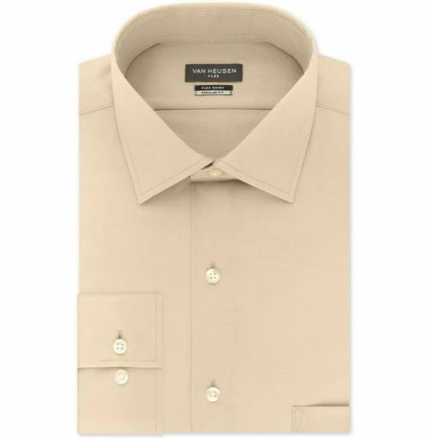 Van Heusen Men's Regular Fit Stretch Solid Dress Shirt Beige 15.5 32/33