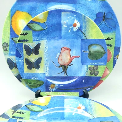 Sakura Melamine Plates Evolution Summer Love 4 Dinner & 4 Salad Botanical Blues - Image 1 of 4