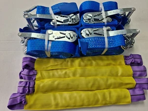 Ratchet Strap Recovery Set 4 x 5t Blue 4m Ratchets With Soft Links For Alloys - Picture 1 of 7