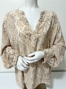 Ava Viv Women's Snakeskin Print Blouse Long Sleeve Split V Neck Sz 3X - Picture 1 of 16