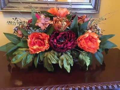 Year Round Floral Arrangement Burgundy And Orange Centerpiece Fall Centerpiece - Image 1 of 4