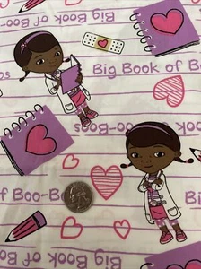 DOC MCSTUFFINS Cotton Quilt Fabric  54" Big Book of Boo Boos Disney Pink Purple - Picture 1 of 3