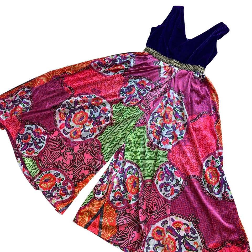 Mono Palazzo vintage años 70 Sears púrpura terciopelo boho hippie anfitriona pierna ancha Foto 1 de 4
