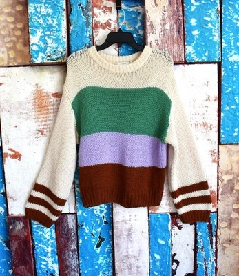 Suéter de ganchillo de gran tamaño con bloques de colores exuberantes para mujer PEQUEÑO multicolor Foto 1 de 4