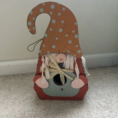 Fall Decor Gnome, ￼Birdhouse Metal And Wood 10”in x 6”in ~New - Image 1 of 4