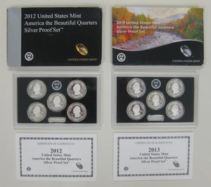 America the Beautiful Quarters Silver Proof sets - 2012-2013 Complete with COA's - Picture 1 of 3