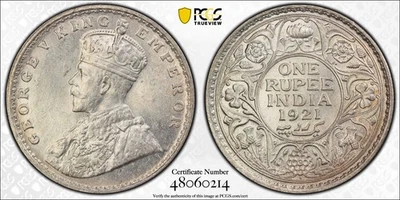 British India, 1921 B George V Rupee. PCGS MS 63. 5,115,000 Mintage. - Image 1 of 3