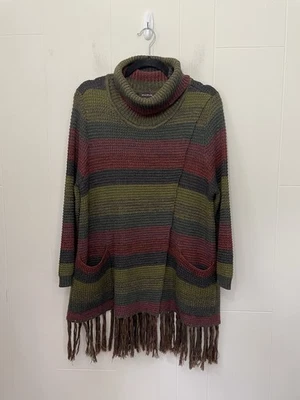 Suéter Boho Múltiples Mezcla Lana Merino Cuello Alto Talla L Rayas Flecos Foto 1 de 4