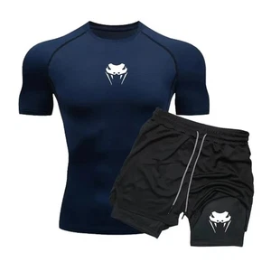 Men Compression Athletic Fitness Wear - Quick-Dry Tight Short-Sleeve Venom Snake - Picture 1 of 13