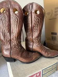 TONY LAMA Vtg Men's Cowboy Boots Henley Buckaroo Med Brwn Size 9E Factory Defect - Picture 1 of 10