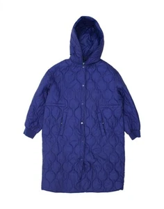 BENETTON Womens Oversized Hooded Padded Coat UK 6 XS Blue Nylon CM02 - Picture 1 of 3