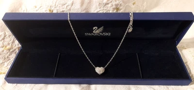 Genuine Swarovski Reversible Heart Pendant Necklace Pave Crystal Swan Signed - Image 1 of 4