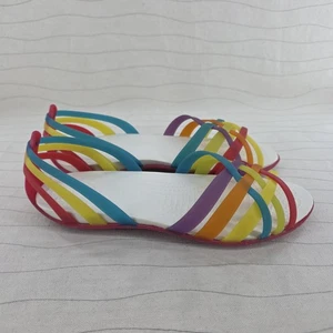 Crocs Isabella Huarache flache Damen-Sandalen Gummi Regenbogenfarben mehrfarbig Größe 7 - Bild 1 von 11