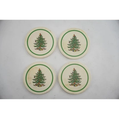 Set of 4 Spode Christmas Tree Coasters Cork Backed Holiday Drink - Image 1 of 4