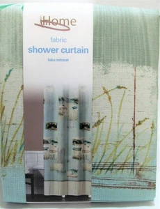 LAKE RETREAT Designer Fabric Shower Curtain Vacation Fishing Lodge in the Woods - Picture 1 of 7
