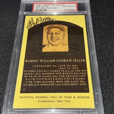 Bob Feller Autographed Signed Hall Of Fame Plaque Postcard PSA/DNA Encapsulated - Image 1 of 4