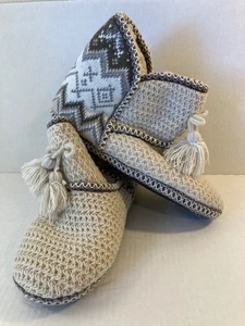 Muk Luks Damen Sherpa gefütterte Hausschuhe Größe L 9-10 marineblau & weiß gemütliche Hallenschuhe - Bild 1 von 11