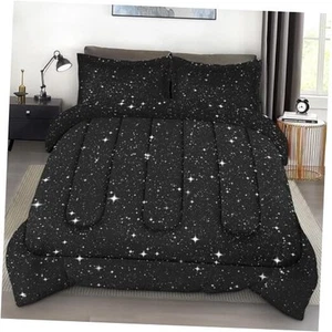 Comforter Set Size, Space Starry Black Soft 3 Pcs Bedding Full Black Starry Sky - Picture 1 of 7