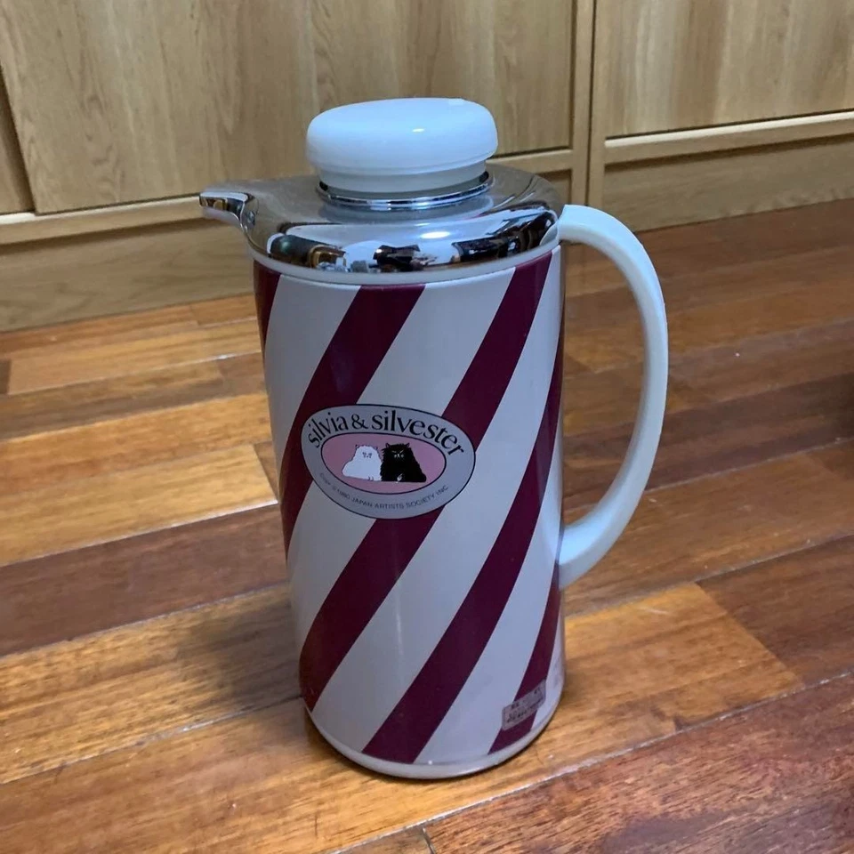 Tiger Vacuum Bottle Pot  White & Purple Border Vintage Japan Rare Table Pot - Image 1 of 3