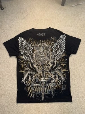 Konflic Affliction Y2K Grunge AOP Goth Graphic Double Sided Tshirt Size L Black - Image 1 of 4
