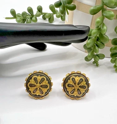 Gemelos Damascenos Tono Negro y Dorado con Diseño Geométrico Floral De Colección Foto 1 de 4