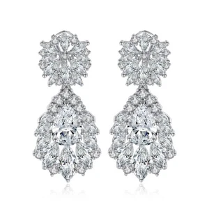All AAA Cubic Zirconia CZ Pierced Earrings Wedding Party Prom Queen 4.3cm Long - Picture 1 of 6