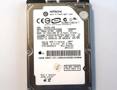 Hitachi HTS542516K9SA00 0A54914 DA2153 655-1460A 160gb 2.5" Sata Thailand JUL-08 - Image 1 of 2