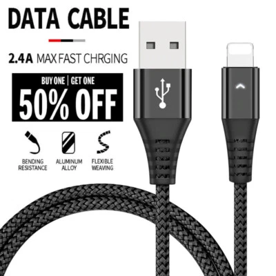 LED USB Cable For iPhone 6 7 8 X XS XR Plus 11 12 Pro Max Fast Charger 2.4A Cord - Image 1 of 4