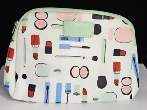 Clinique x Kate Spade Cosmetic Pouch- White/Green - With Zipper - New - Picture 1 of 8