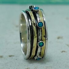 Spinner Two Tone 9k Yellow Gold Sterling Silver 0.24 Carat Opal Stone Ring Size