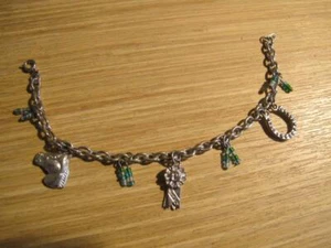 bracciale vintage CAVALLO charm tono argento 1° premio nastro ferro di cavallo perline - Foto 1 di 2