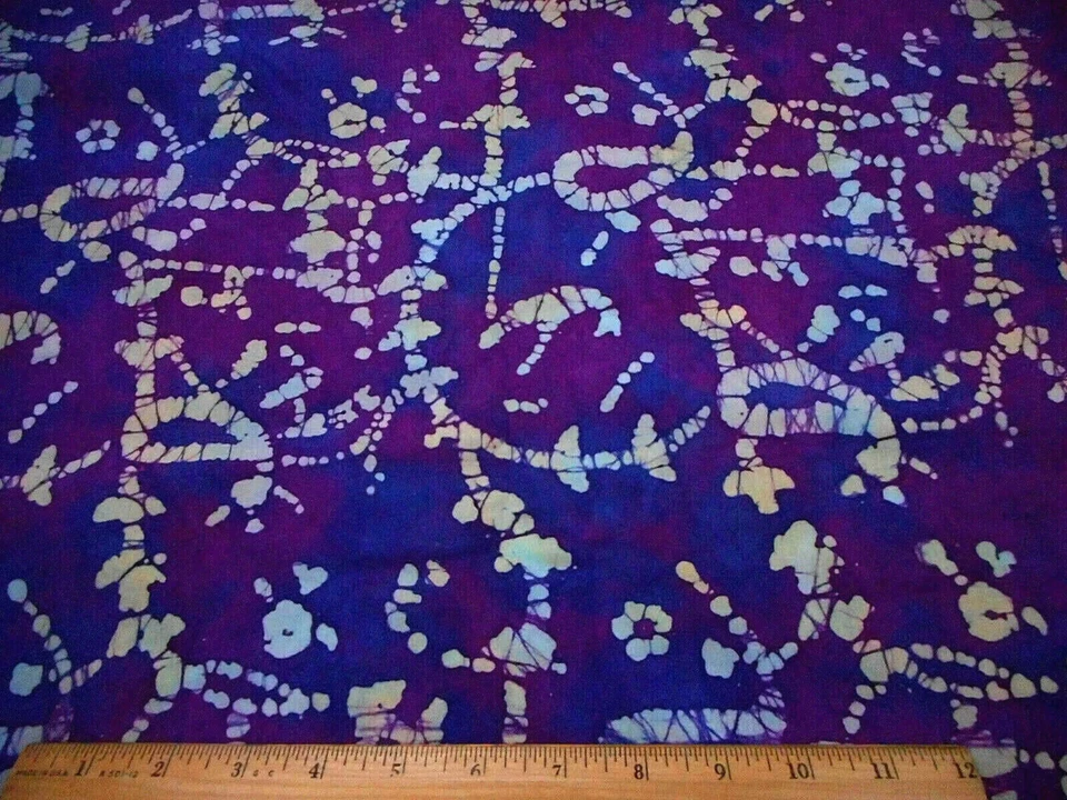 Batik Fabric 2/3 Yard Blue Ivory Paisley Swirl Purple Blue Cotton #3M  - Image 1 of 1