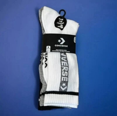 Converse Men’s Half Cushion Crew Socks, 3 Pairs, Size 6-12, New - Image 1 of 4