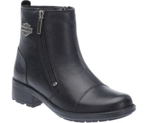 Harley Davidson Damen Senter Schwarz Leder Reißverschluss Stiefel Biker Boots - Bild 1 von 11