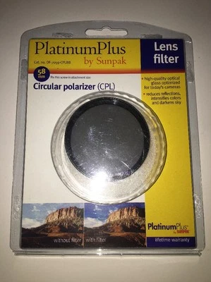 New Platinum Plus by Sunpak 58mm Circular Polarizer Lens Filter DF-7059-CPLBB - Image 1 of 2