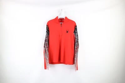 Spyder Mens Small Spider Web All Over Print Half Zip Pullover Skiing Top Red - Image 1 of 4