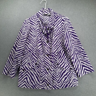 Chaqueta Zenergy by Chicos para mujer 1 EE. UU. M-8 púrpura cebra rayas bolsillo cierre a presión Foto 1 de 4